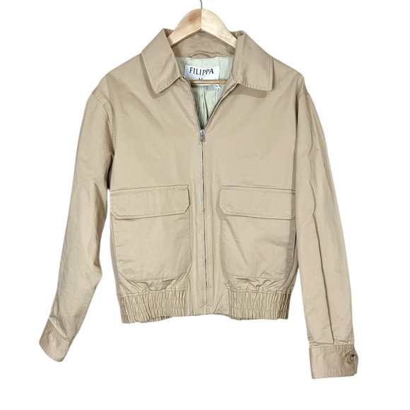 NWT Filippa K Cotton Zip Jacket Beige Minimalist Neutral Utility EU 34 US 2 - Picture 2 of 9